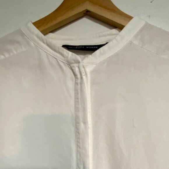 Zara Woman White Band Collar Women's Oversized Tunic Blouse Size M - Picture 4 of 7
